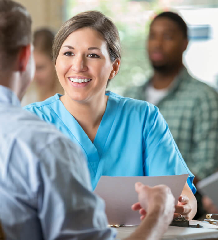 Manager at hospital interviewing potential nursing staff healthcare worker